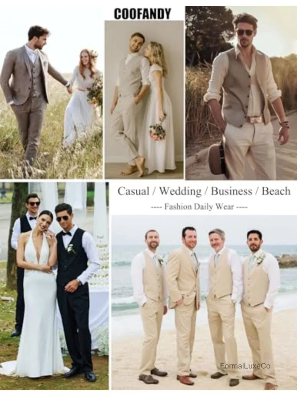 Men's Linen Slim Fit Vest Dress Waistcoat V-Neck Button Suit Vest